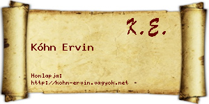 Kóhn Ervin névjegykártya
